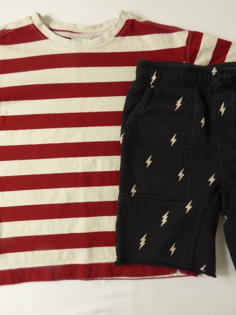 Tea Collection Lightning Shorts & ZARA Red Stripe T-Shirt Set, Size 4 Years